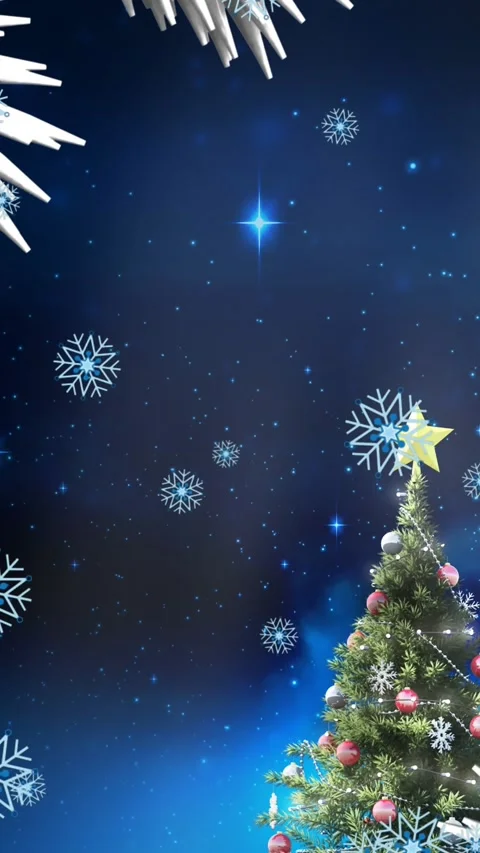 Christmas tree branches against snowflakes falling over christmas tree against Stock Footage 344693102