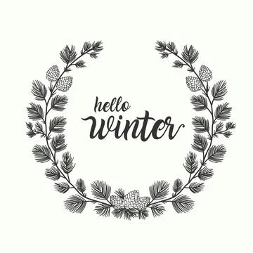 Christmas tree branches and cherry circle frame Stock Illustration