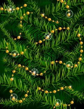 Christmas tree branches and decorative beads Stock Illustration