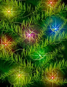 Christmas tree branches and light garland Stock Illustration