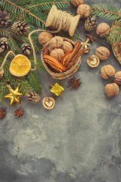 Christmas tree branches on black background as template for a christmas card Stock Photos