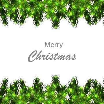 Christmas tree branches border with congratulations Stock Illustration