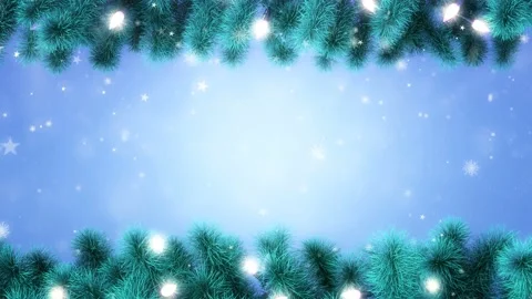 Christmas tree branches decorated with light bulbs and falling snowflakes Stock Footage 141978443