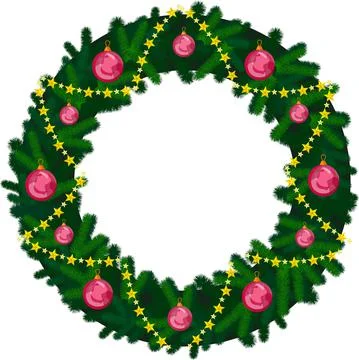 Christmas tree branches with decorations and balloons. Stock Illustration