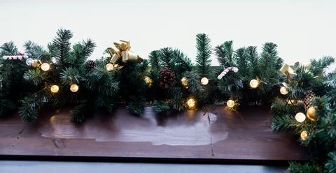 Christmas tree branches with decorations Stock Photos