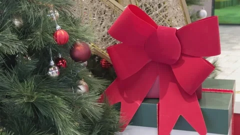 Christmas Tree Branches with Festive Ornaments Stock Footage 323277264