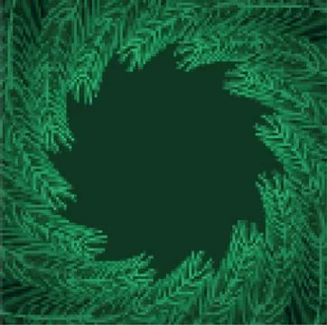 Christmas tree branches Frame pixel art. Xmas Background branch of pine 8bit. Stock Illustration