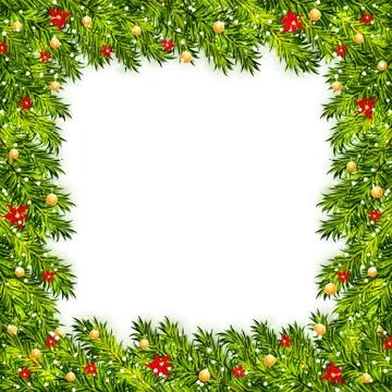 Christmas tree branches frame vector Stock Illustration
