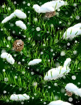 Christmas tree branches with pinecones and snow Stock Illustration