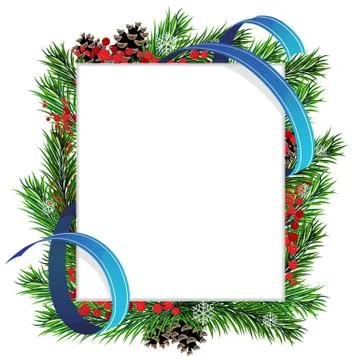Christmas tree branches with ribbon Stock Illustration