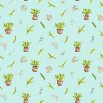 Christmas tree branches seamless pattern on blue background Watercolor イラスト素材
