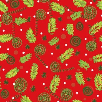Christmas tree branches on seamless vector pattern Stock Illustration