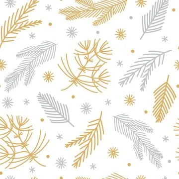 Christmas tree branches seamless vector pattern hand-drawn Illustrazione stock