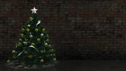 Christmas tree with brick wall Stock Illustration