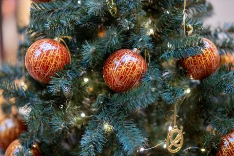Christmas tree. Bright composition of decorations Stock Photos