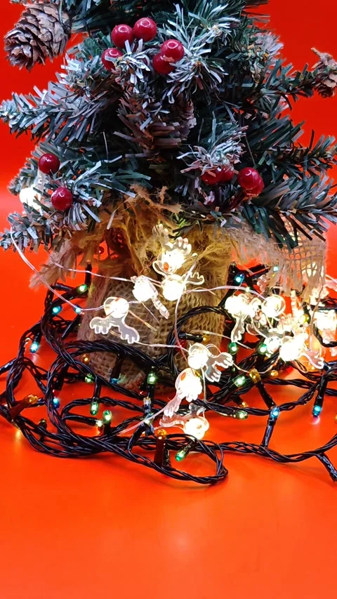 Christmas tree bright red background close-up Video stock 322677199