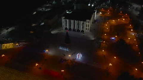 Christmas Tree on the Bright Square next to Ice Slide Stock Footage 194343399