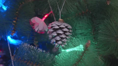 Christmas tree, burning lights and cones Stock Footage 145090844