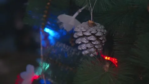 Christmas tree, burning lights and cones Stock Footage 145090857
