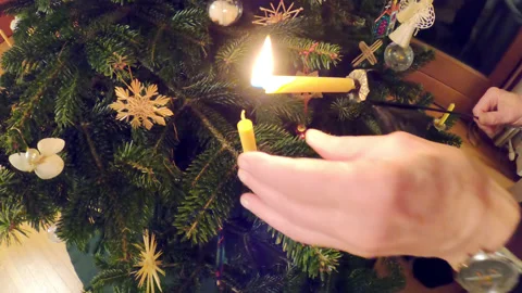 Christmas Tree Candle Lighting Video stock 144610813