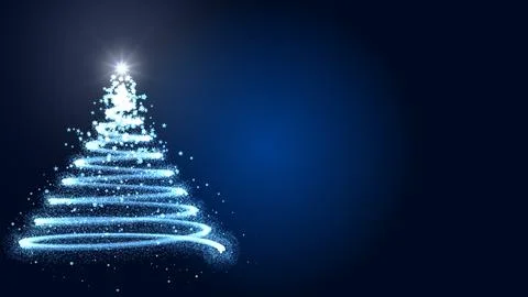 Christmas Tree Card with Particles and Glowing Star on Blue Background Stock Illustration