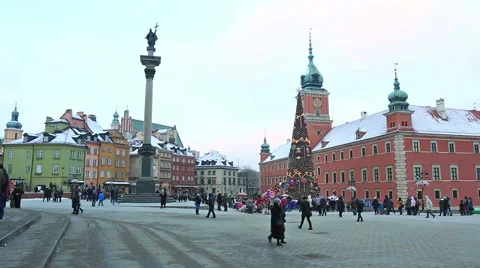 Christmas tree at Castle Square in Warsaw, Poland Stock Footage 61886955