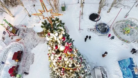 Christmas tree on the central square from a bird's eye view Video stock 71263462