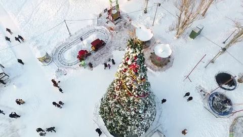 Christmas tree on the central square from a bird's eye view Video stock 71263843