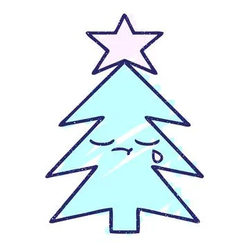Christmas Tree Chalk Drawing in bright neon color Stock Illustration