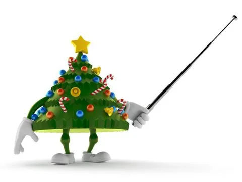 Christmas tree character aiming with pointer stick Illustrazione stock