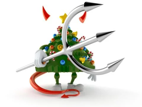 Christmas tree character with devil horns and pitchfork Stock Illustration