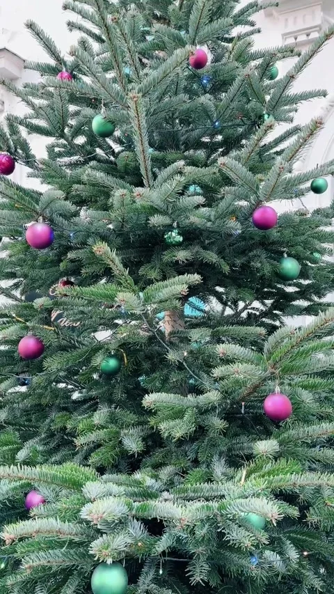 Christmas tree. Christmas tree decorated with tinsel, balls Stock Footage 292904397