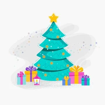 Christmas tree. Christmas tree flat vector card. Stock-Illustration