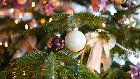 Christmas tree close up white ball Stock Footage 125899529