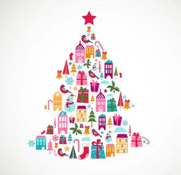 Christmas tree composed of multiple Xmas icons Stock Illustration