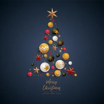 Christmas tree composition with festive decorations. Stock Illustration