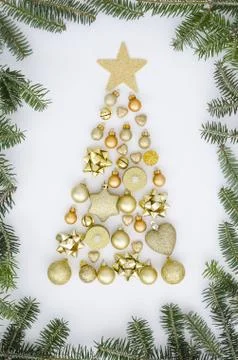 Christmas tree composition made of New year decorations, cones, spruce, winter Stock Photos