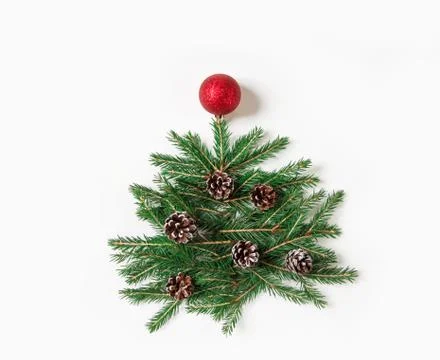 Christmas tree concept. Creative winter layout made with evergreen tree branc Stock Photos