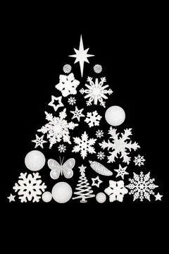 Christmas Tree Concept Shape White Glitter Bauble Decorations Stock Photos