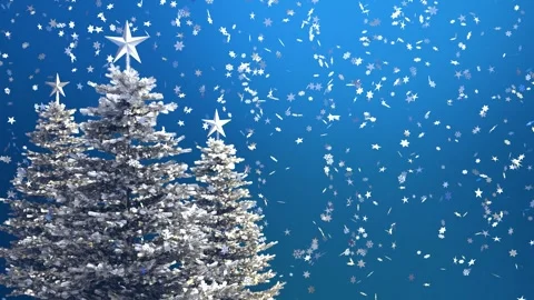 Christmas tree with confetti on a blue backdrop, New Year Background, Loop video Видео 256296568