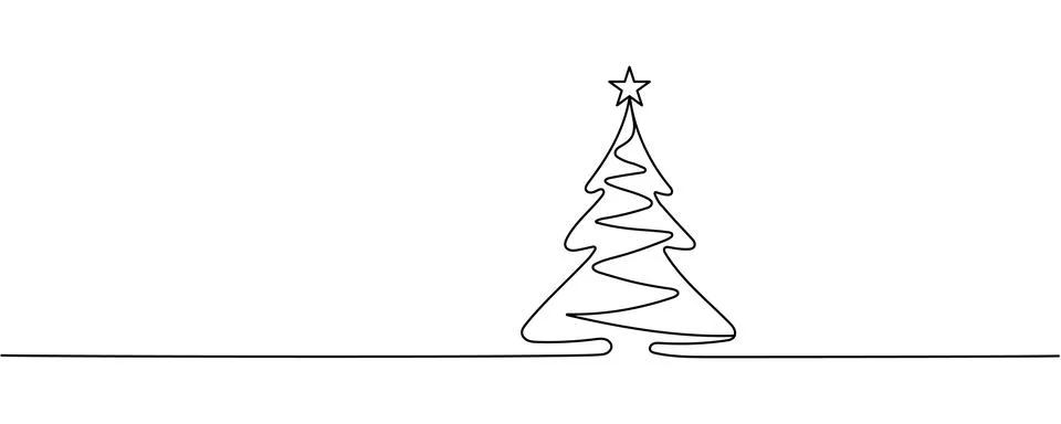 Christmas tree. Continuous one line drawing. Vector illustration Editable s.. Stock Illustration