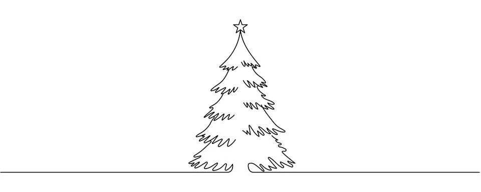 Christmas tree. Continuous one line drawing. Vector illustration Editable str Stock Illustration