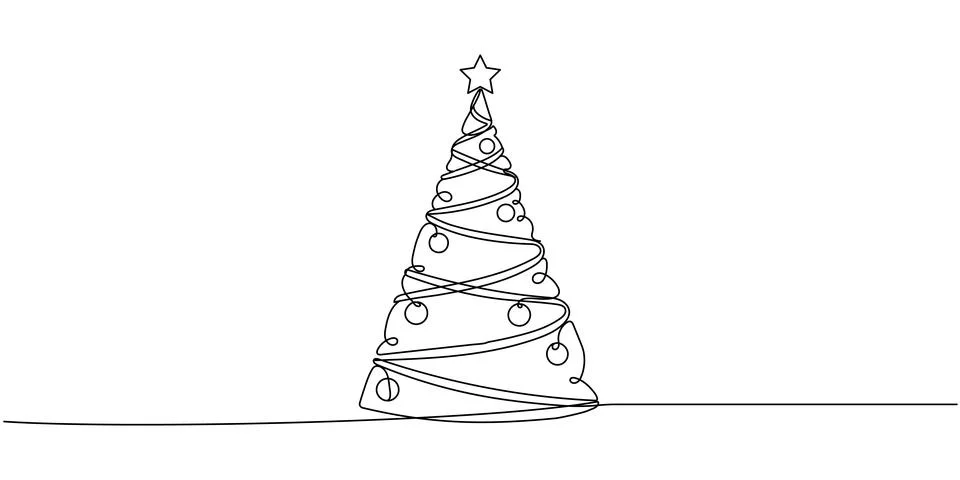 Christmas tree. Continuous one line drawing. Vector illustration Editable s.. Stock Illustration