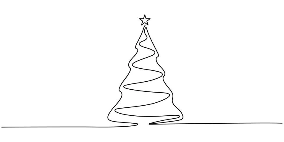 Christmas tree. Continuous one line drawing. Vector illustration Editable str Stock Illustration