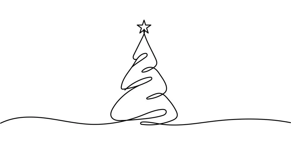 Christmas tree. Continuous one line drawing. Vector illustration Editable s.. Stock Illustration