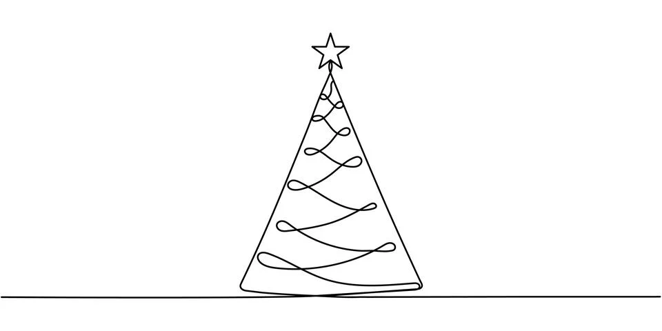 Christmas tree. Continuous one line drawing. Vector illustration Editable s.. Stock Illustration