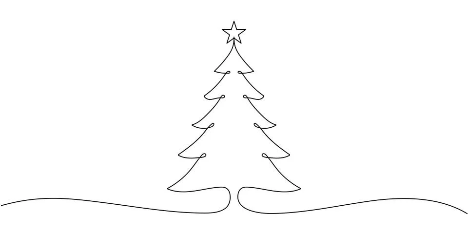 Christmas tree. Continuous one line drawing. Vector illustration Editable s.. Stock Illustration