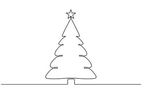 Christmas tree. Continuous one line drawing. Vector illustration Editable str Stock Illustration
