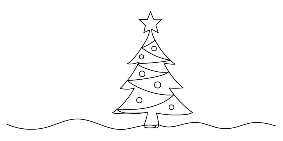 Christmas tree. Continuous one line drawing. Editable stroke Stock Illustration