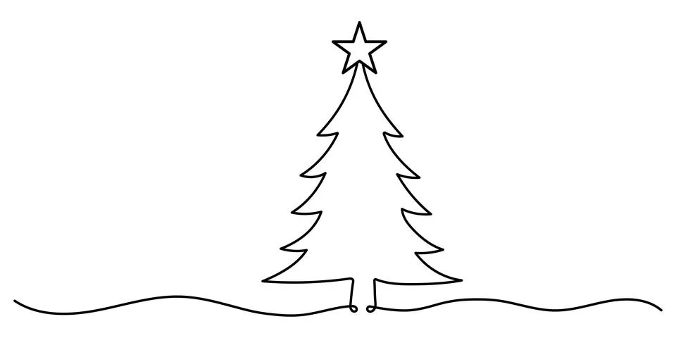 Christmas tree. Continuous one line drawing. Editable stroke Stock Illustration